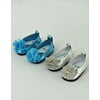 "2 Pack of Flower and Sequin Flats: Teal and Silver| Fits 14"" Wellie Wisher Dolls | 14?? Inch Doll Accessories"