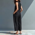 thumbnail image 6 of Women's Cotton Linen Jumpsuit, Sleeveless Stand Collar Loose Jumpsuit with Pockets, Casual Wide Leg Overalls, Summer Casual Jumpsuit and Work Jumpsuit for Women​-Black, 6 of 7