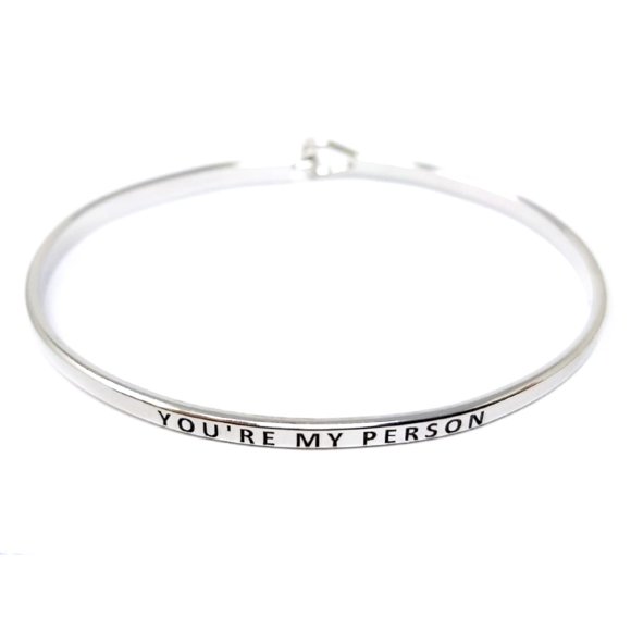 Me Plus Bracelet Inspirant "YOU'RE MY PERSON", Message Positif Gravé, Fin (Argent, Laiton)