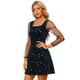thumbnail image 1 of Disfraz de navidad Minivestido Corto De Malla Transparente De Manga Larga Con Cuello Cuadrado De Terciopelo Y Estrella Brillante Para Mujer Azul oscuro L, 1 of 5