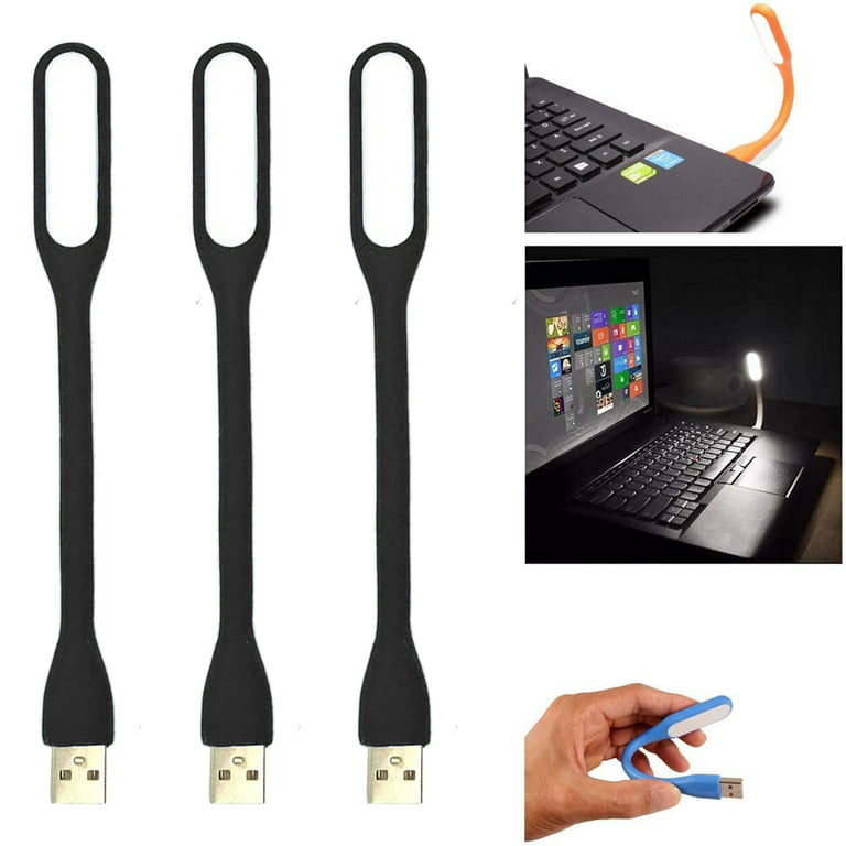 Flexible Mini USB LED Light Lamp for Laptop, Keyboard, Power Bank, Portable  Night Light or Reading Lamp (Pack of 3) Black