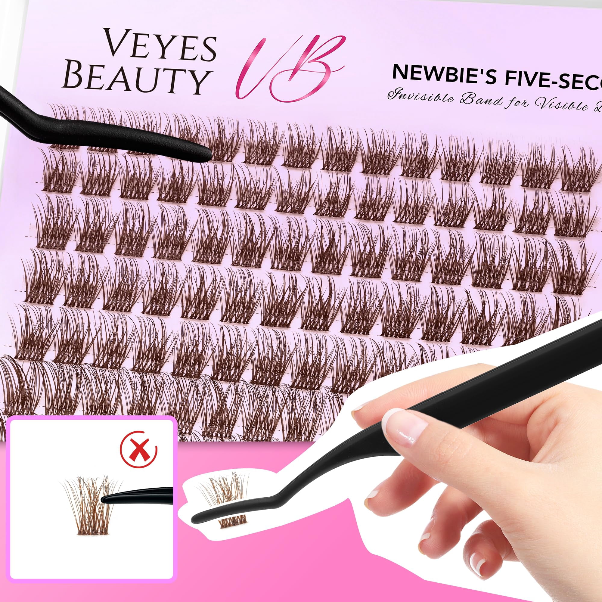 Veyesbeauty Dreamy Brown Lash Clusters Airy Fluttery Curl, Large 196-Cluster Tray