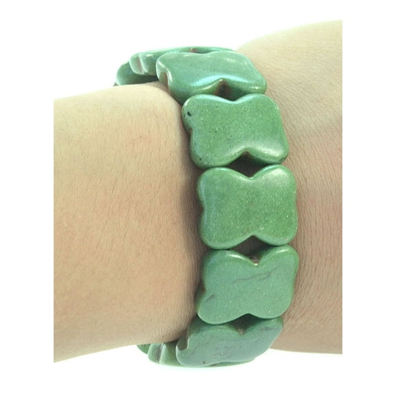 Fashion Jewelry Green Created-Turquoise Flower Bracelet 7" - 91251