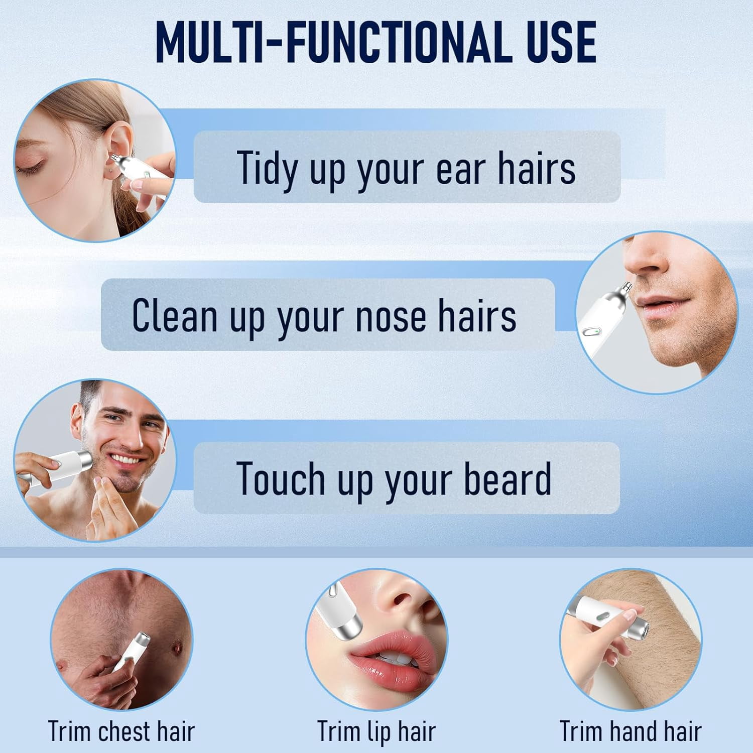 Nose Hair Trimmer for Women Men, 2 in 1 Rechargeable Flawless Facial Hair Removal & Nose Ear Hair Trimmer, Portable Face Hair Removal Shaver for Chin Upper Lip Peach Fuzz Ideal for Travel Use