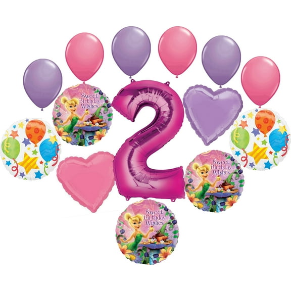 Tinkerbell Party Supplies 2nd Sweet Birthday Wishes Balloon Bouquet Decorations - Pink 2