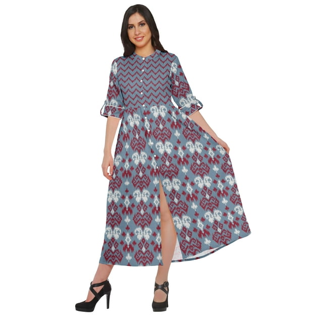 Moomaya Robe Kurti Longue à Manches Courtes Imprimée, Tunique Ligne A, Haut Indien pour Femmes