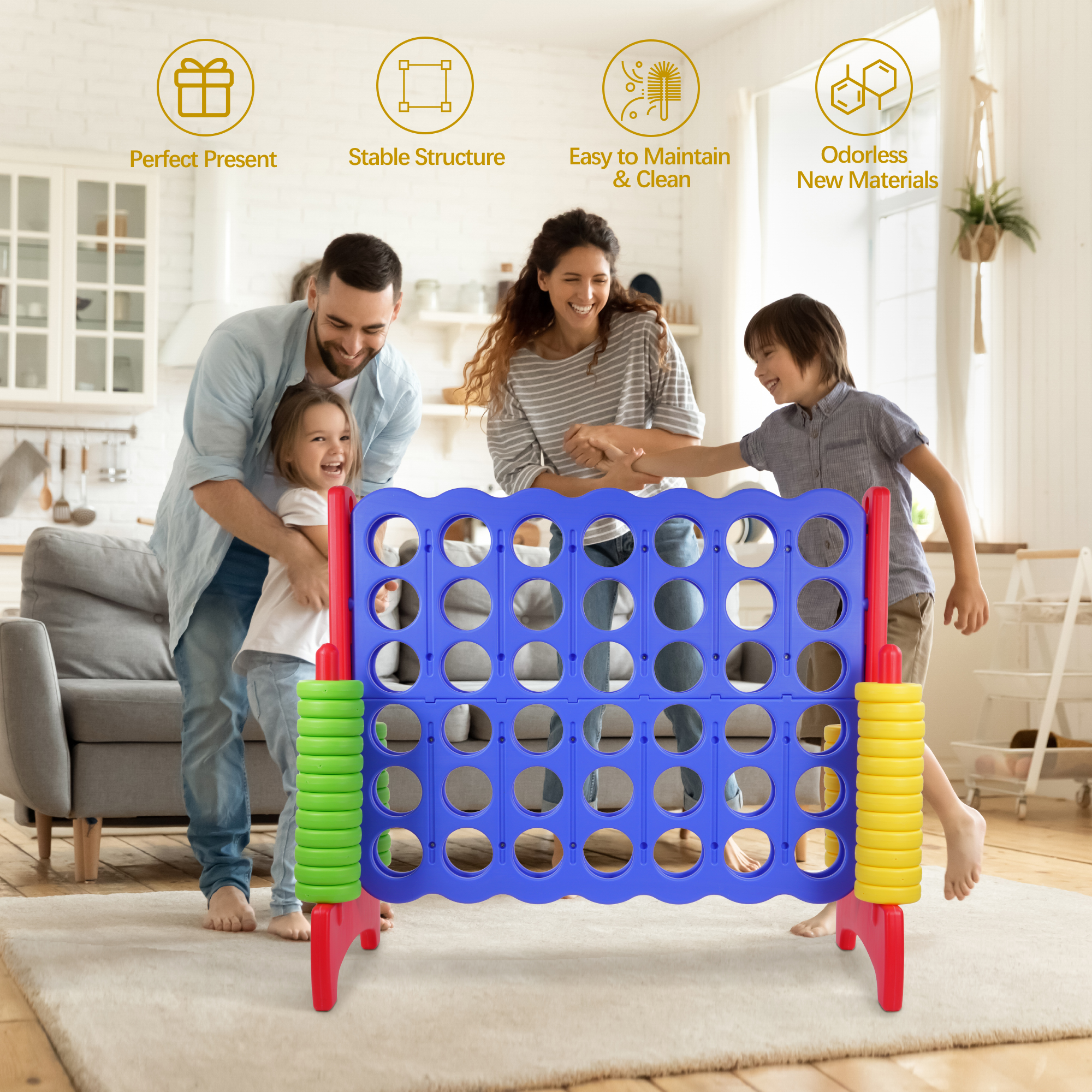 FlexWave 4-to-Score Game Set, with 42 Jumbo Rings and Quick-Release Slide, for All Ages, Perfect for Holiday Parties and Family Games, Large Size