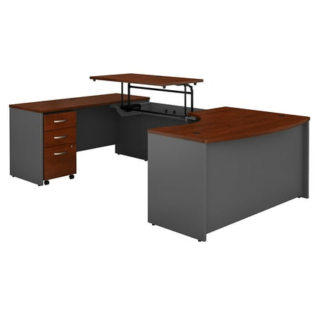 Graphite Gray Series - SRC121HCSU Bush Business Furniture Hansen Cherry / Graphite Gray Series C 60W x 43D Left Hand 3 Position Sit to Stand U Shaped Desk with Mobile File Cabinet