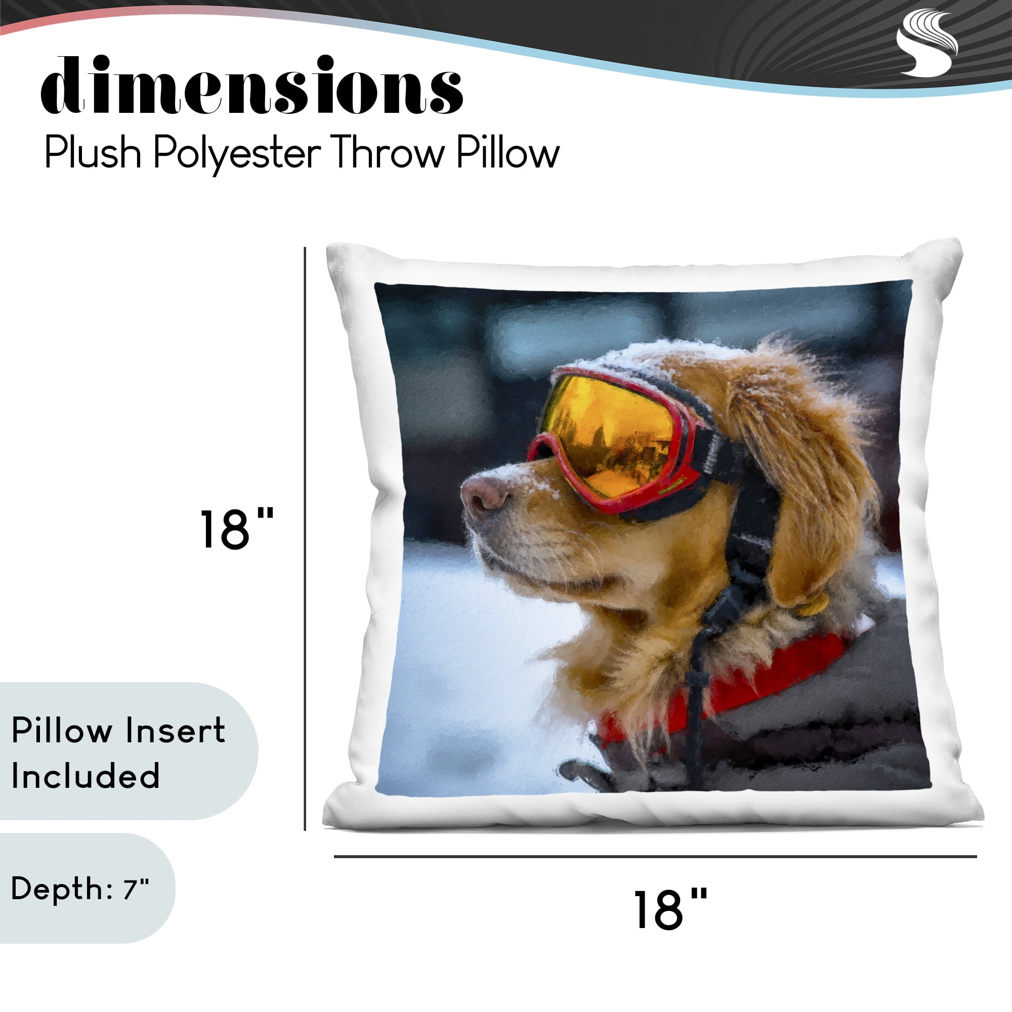 Stupell Industries Ski Goggles Dog Decorative Printed Throw Pillow, design by Sean Parnell, 18 x 7 x 18