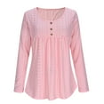 thumbnail image 6 of RongHuan Women Eyelet Tops Casual Long Sleeve Crew Neck T Shirts Lightweight Button Up Shirt Comfy Solid Color Vacation Tee, 6 of 8