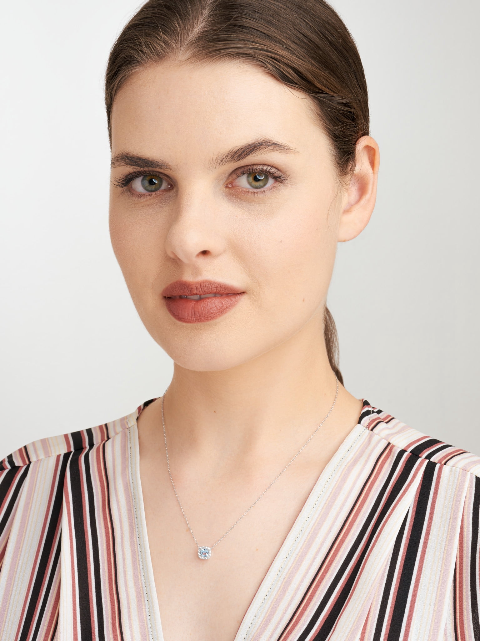 Forever Facets Synthetic Spinel and CZ Round Necklace in Sterling Silver, Adult Female