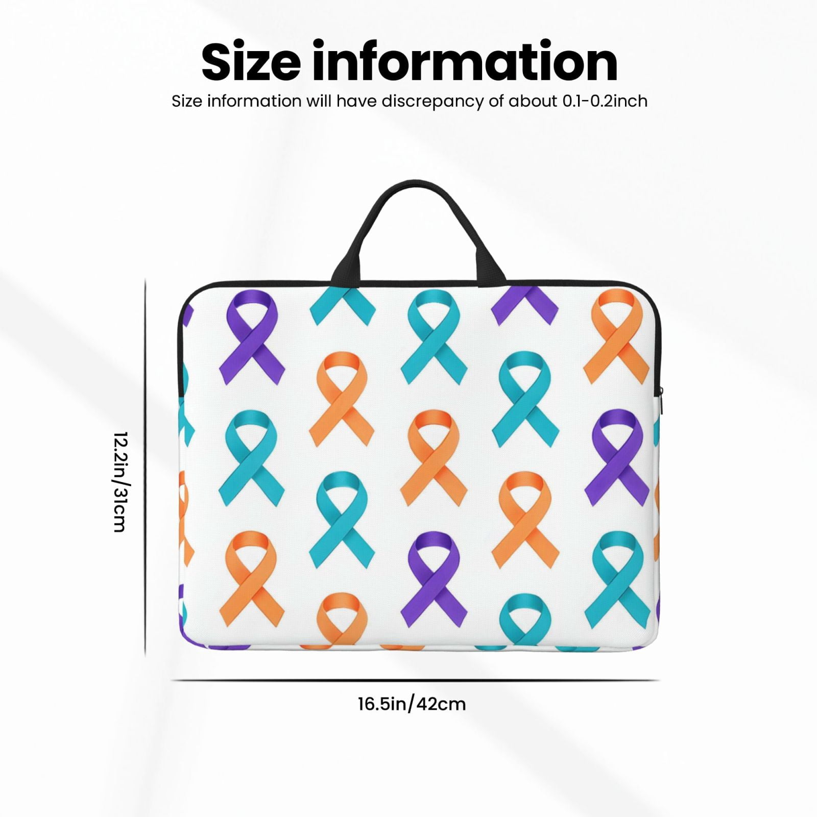 Laptop Sleeve Bag For Women Men 14inch Waterproof Durable Protective Computer Carrying Cover Handle Laptop Case Bag Cancer Awareness Ribbon Pattern - Modern Grid