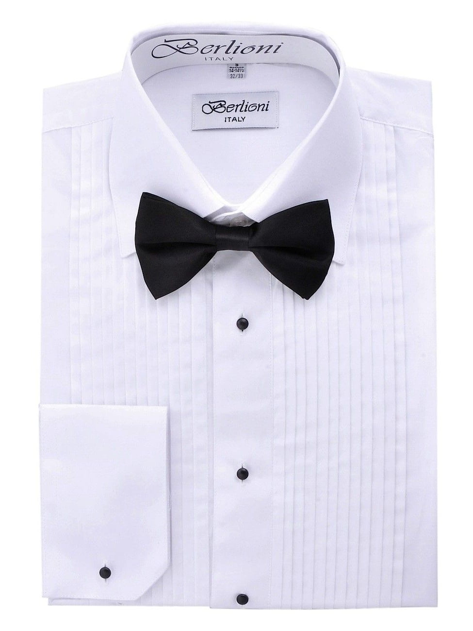 WHITE WING COLLAR SHIRT & BLACK BOW TIE NEW FACTORY SECOND SIZE 16 " 16.5 " 19 " 