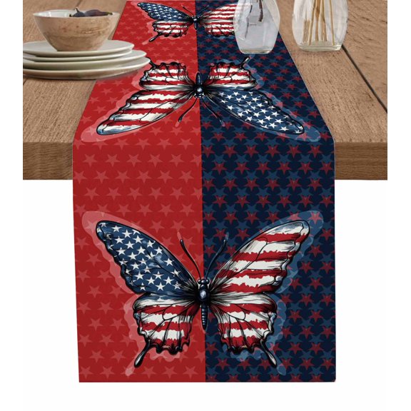 Hokiten Table Runners 120 Inches Long Dress Scarves, Navy Blue Red Butterfly Farmhouse Coffee/Dining/Kitchen Table Runner for Living Room, Stars Modern Abstract Art 13x120 Inch