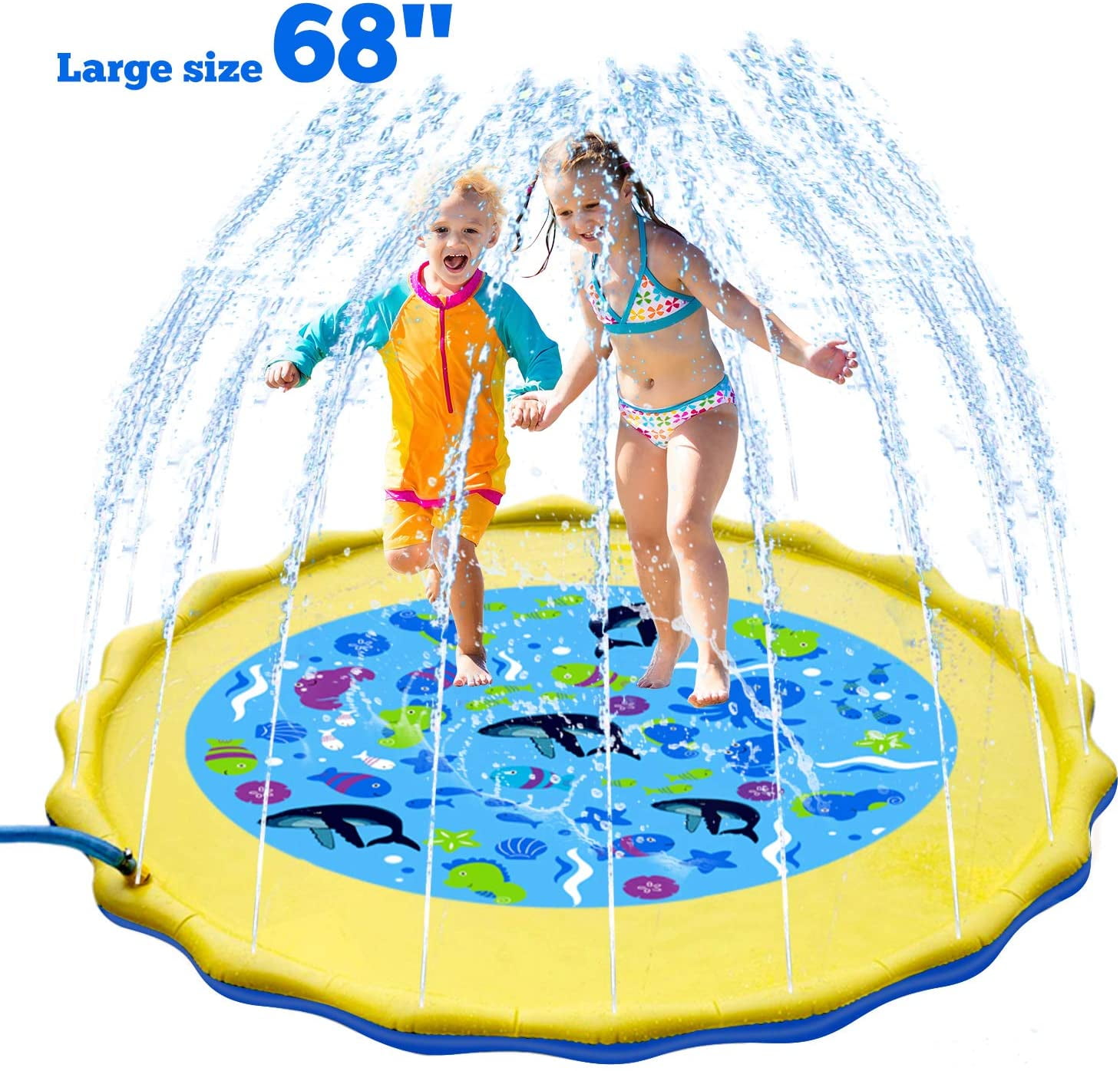 hirsrian Sprinkle and Splash Play Mat Summer Garden Outdoor Spray Toys Inflatable Sprinkler Mat for Toddlers Kids Pets