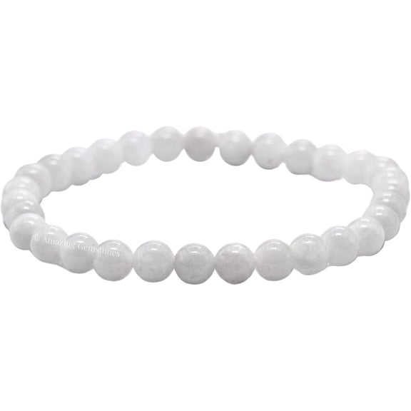 White Moonstone Crystal Bracelet - 6mm Beaded Bracelet and Healing Stones