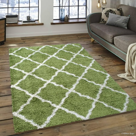 Moss Green Rug Allstar Modern Contemporary Moss High Pile Posh Shaggy Trellis Patterned Area Rug (7' 9