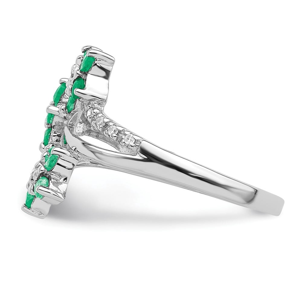 Diamond2Deal 925 Sterling Silver 3 Flower Emerald and Diamond Engagement Ring Size 6 for Women