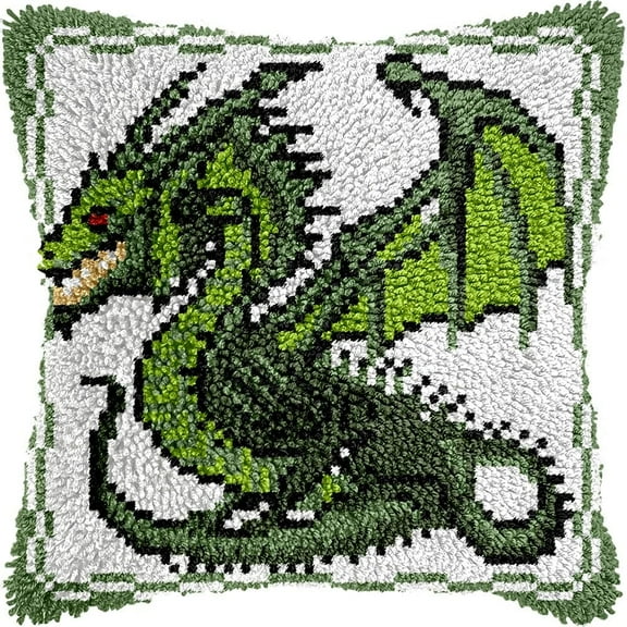 Flying Dragon Latch Hook Pillow Kits for DIY Throw Pillow Cushion Embroidery Latch Hooking Pillowcase Kits with Preprinted Canvas Crochet Yarn Kits for Home Decor 17''X 17''(j73)