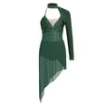 thumbnail image 3 of iixpin Womens One Shoulder Rhinestones Bodysuit Dress Asymmetric Modern Lyrical Dance Costume Dark Green XXL, 3 of 5