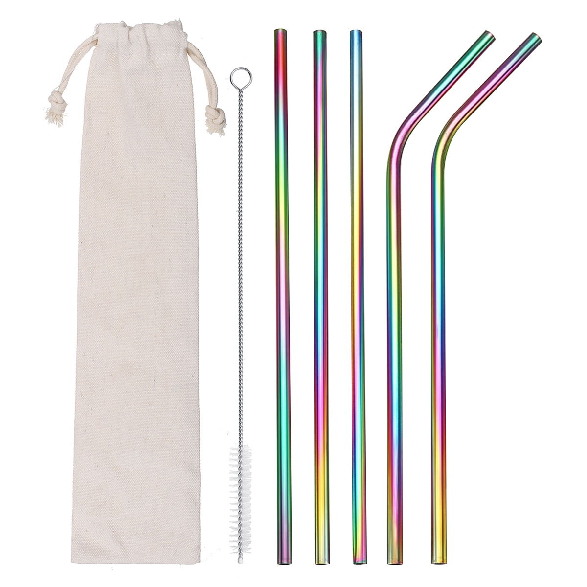 Stainless Steel Metal Drinking Straw Reusable Straws + Cleaner Brush