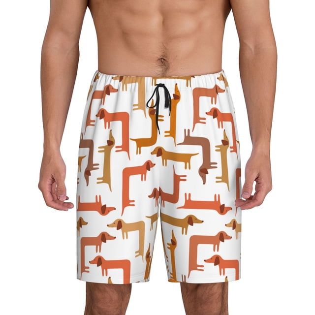 Balery Dachshund Dog Pantalones cortos de pijama de punto de algodón para hombre con cinturilla y bolsillos-Large