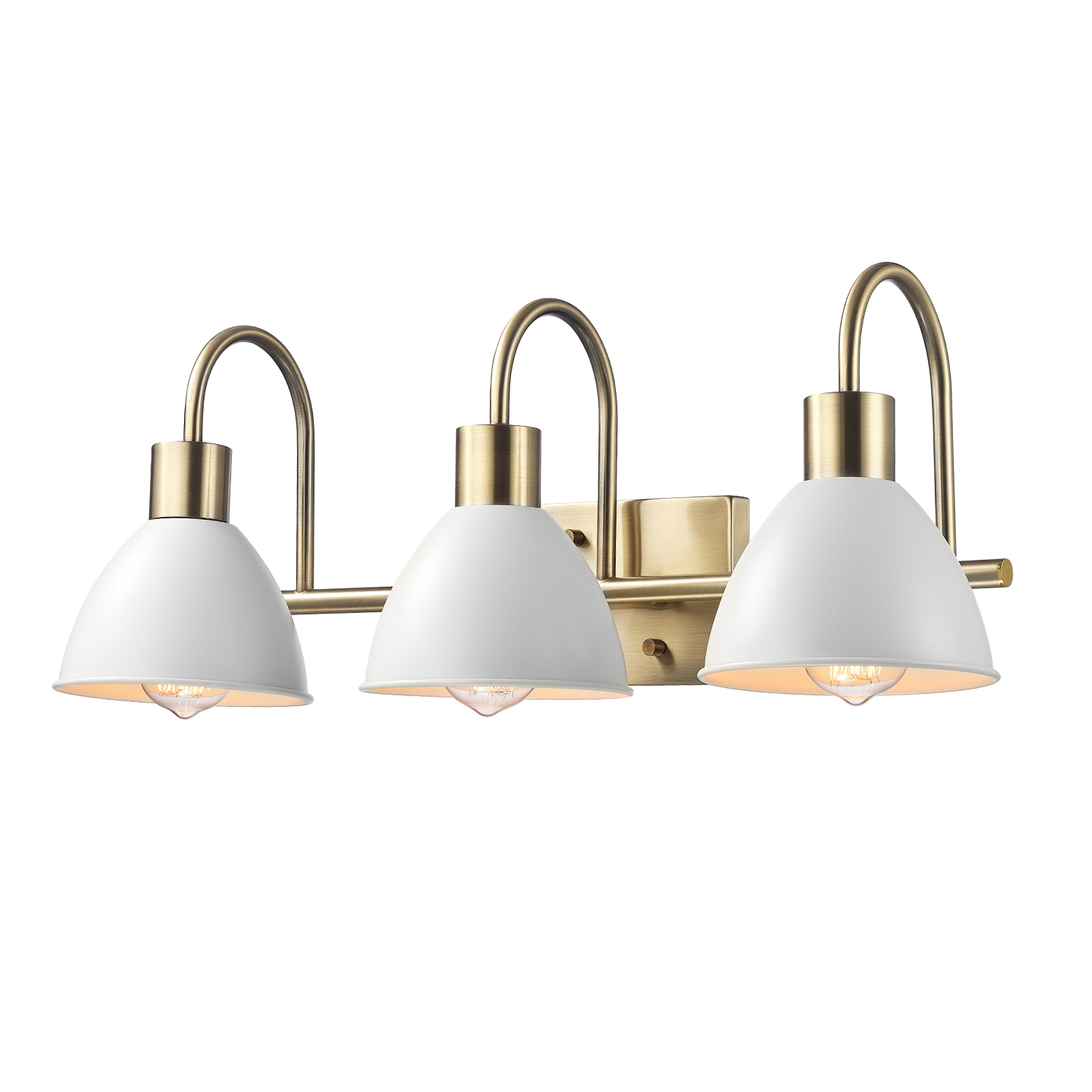 Globe Electric 24" 3-Light Matte Brass Vanity Light, White Metal Shades, Soft Glam Style, 91006818