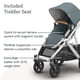 thumbnail image 5 of UPPAbaby Vista V3 Stroller - Full-Size Single-to-Double Stroller System - Toddler Seat, Bug Shield, Rain Shield, and Storage Bag Included - Callum (Stone Blue/Silver Frame/Sand Leather), 5 of 5