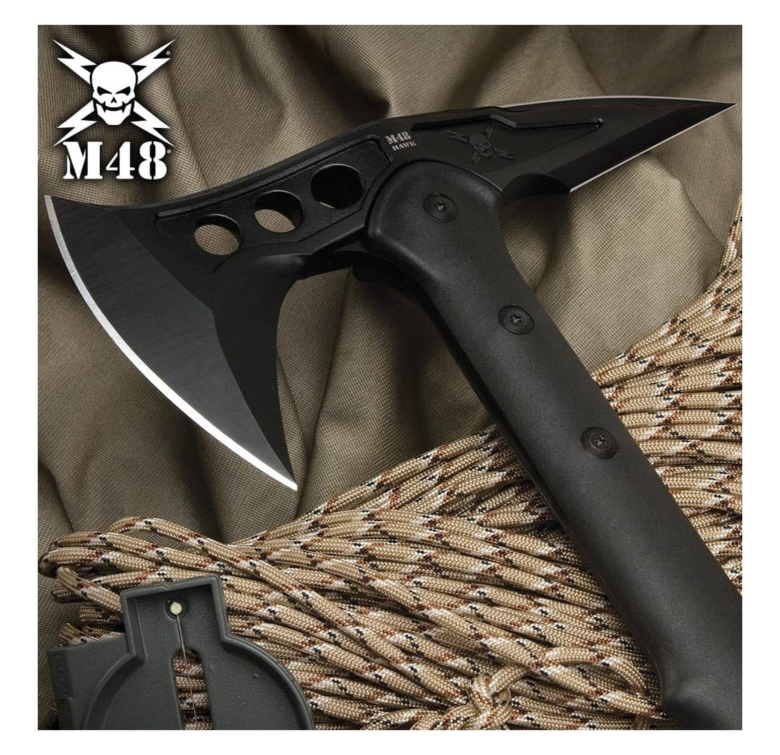 Tomahawk Military Axe - Black, 15 Inch Camping Hatchet with Sheath