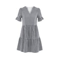 thumbnail image 3 of Bosfbaoi Summer Dresses for Women 2026 Notch V Neck Ruffle Short Sleeve Womens Dresses Loose Two Tier Gingham Mini Casual Dress with Side Pockets, 3 of 9