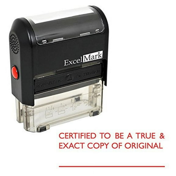 ExcelMark A2359 CERTIFIED TO BE A TRUE & EXACT COPY OF ORIGINAL Self Inking Rubber Stamp, Self-Contained Two-Sided Reversible Ink Pad, Office Stamp with a Transparent Base, Red Ink