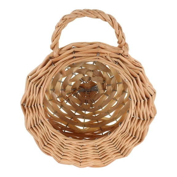 TEHAUX Beige Woven Hanging Basket for Home Use Decorative Wicker Wall Basket 12.5 x 8.5 x 5 inches