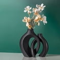 thumbnail image 3 of Linqz 2-Pack Black Ceramic Vase Set, Modern Hollow Design, Minimalist Home Decor for Living Room & Table Centerpiece, 3 of 9