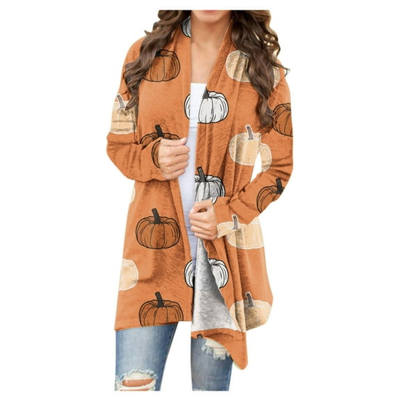 Up to 65 off!Lolmot Halloween Cardigans for Women Lightweight Open Front Cardigan Funny Halloween Outfit Cute Pumpkin Print Long Sleeve Cardigan Outwear
