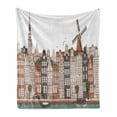 thumbnail image 1 of Amsterdam Soft Flannel Fleece Throw Blanket, Old Netherlands Historical Buildings European Art, Cozy Plush for Indoor and Outdoor Use, 70" x 90", Beige Burnt Sienna, by Ambesonne, 1 of 5