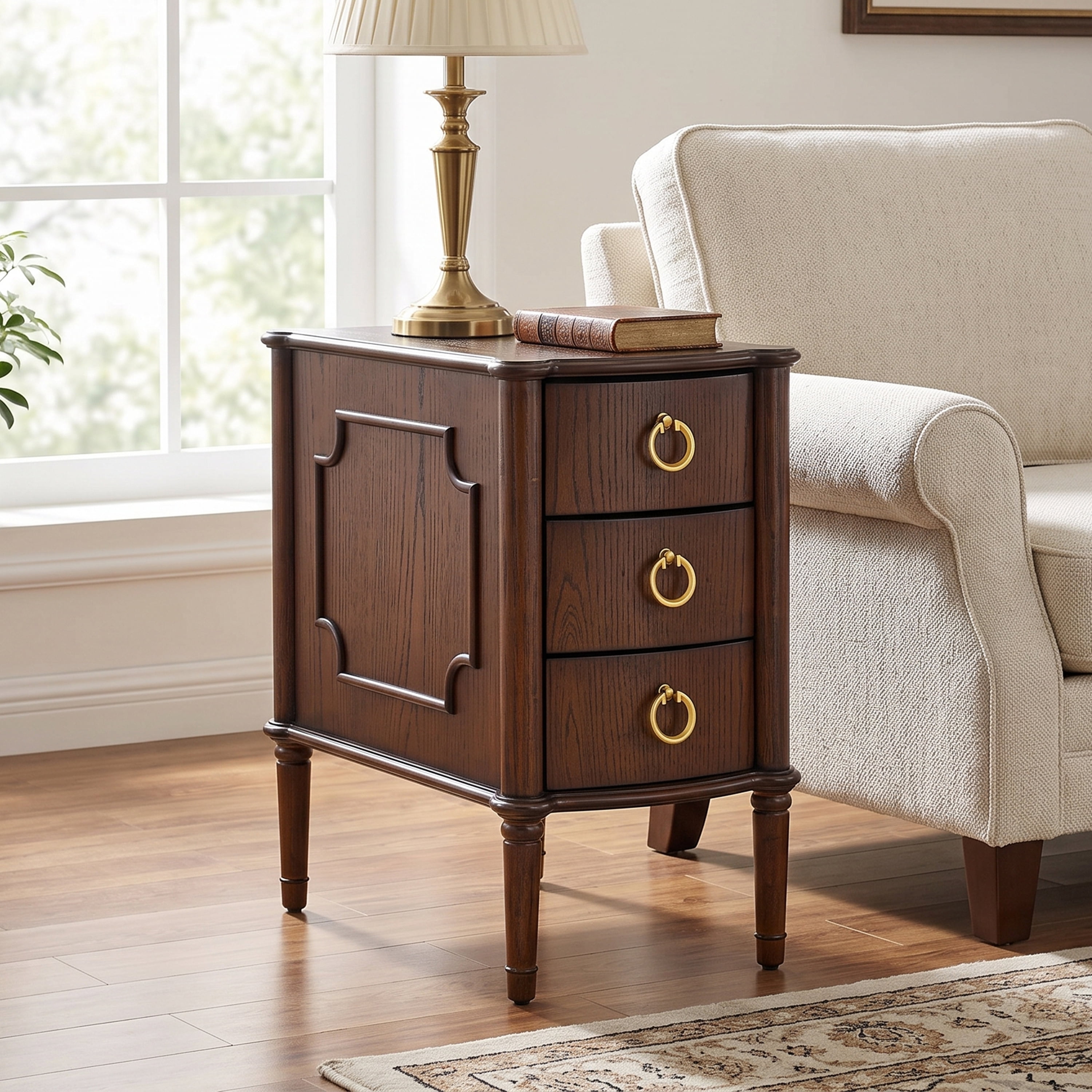 Furniture of America Ivera Modern Wood 3-Drawer Nightstand with Tapered Legs, Oak