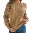 thumbnail image 3 of Nfurl Womens Cable Knit Sweaters Fall Long Sleeve Crew Neck Sweater Casual Solid Color Pullover Sweaters 2025 Fall Jumper Tops Khaki XL, 3 of 9