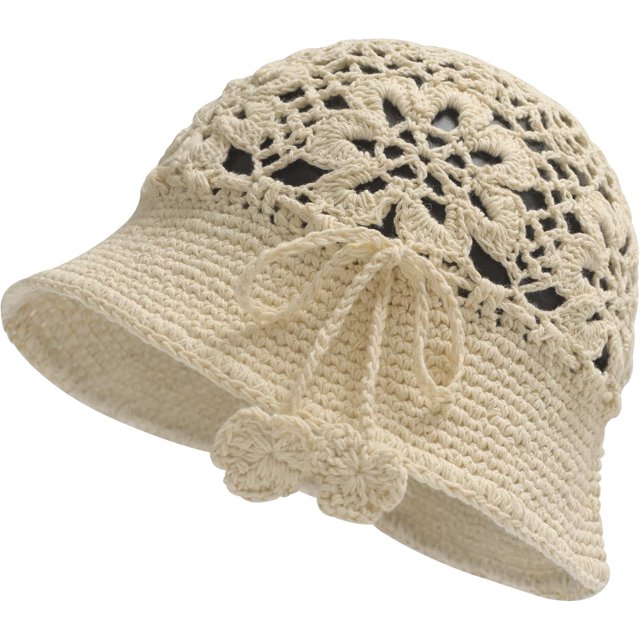 Women Cotton Bucket Hat Handmade Crochet Knit Floral Summer Bucket Hats