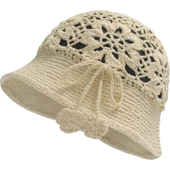 Women Cotton Bucket Hat Handmade Crochet Knit Floral Summer Bucket Hats