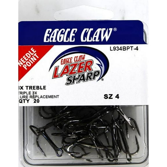 Lazer Sharp L934BPTH-4 3X Treble Hook, Black, Size 4, 20 Pack