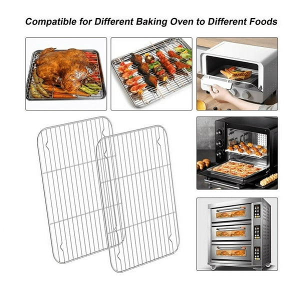 Topboutique Cooling Rack Set for Baking Cooking Roasting Oven Use, 2-Piece Stainless Steel Grill Racks, Fit Various Size Cookie Sheets - Oven & Dishwasher Safe