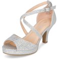 thumbnail image 2 of Chariot & Co Ginger-IIS - Girls' Rhinestone Strappy Open Toe Shimmer Ankle Strap Platform Party Sandals, 2.5" Kitten Heel (Silver Shimmer, 2), 2 of 5
