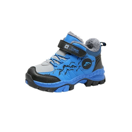 

Gomelly Girls Comfort Hiking Shoes Non Slip Plush Lining Trekking Sneaker Outdoor Camping Lightweight Mid Top Sneakers Blue 2.5Y