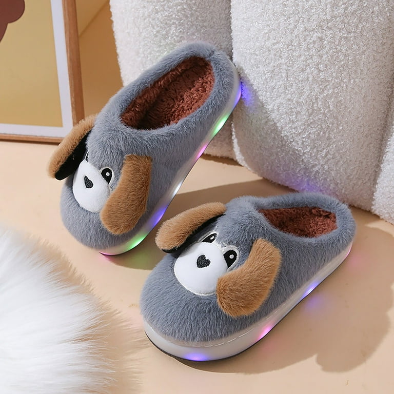Otqutp Kids Boys Girls Dog Fuzzy Slippers Non-Slip Cute Furry