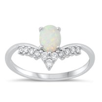 CHOOSE YOUR COLOR Clear CZ White Simulated Opal Ring .925 Sterling Silver Chevron Band Female Size 9