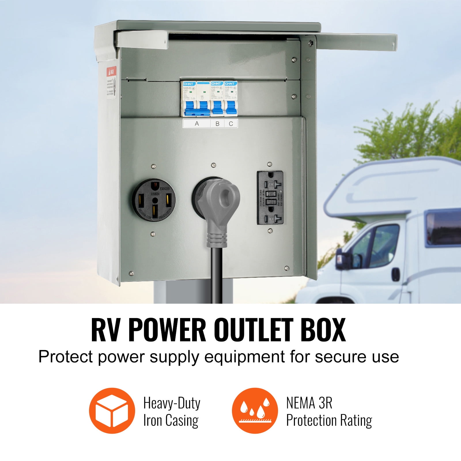 KFFKFF Temporary Power Outlet Panel, 20/30/50 Amps Prewired, RV Power Outlet Box, Weatherproof Electrical Panel for RV Camper Travel Motorhome, 125/250V