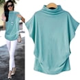 thumbnail image 2 of Womens Blouses Women Turtleneck Short Sleeve Cotton Solid Casual Blouse Top Shirt Plus Size Light Blue Lightweight Dressy Blouse Shirts XXXXXXL, 2 of 5