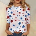 thumbnail image 2 of 250th Anniversary USA Shirts Women 3/4 Sleeve Tshirts Loose Red White and Blue Print Tops Independence Day Patriotic Pullover 4th of July Celebration Party Round Neck 1776-2026 Blouses White 3XL, 2 of 5