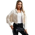 thumbnail image 2 of TiaoBug Women's Faux Suede Fringe Cropped Jacket Long Sleeve Vintage Cardigan Swing Tassel Outwear Beige L, 2 of 7