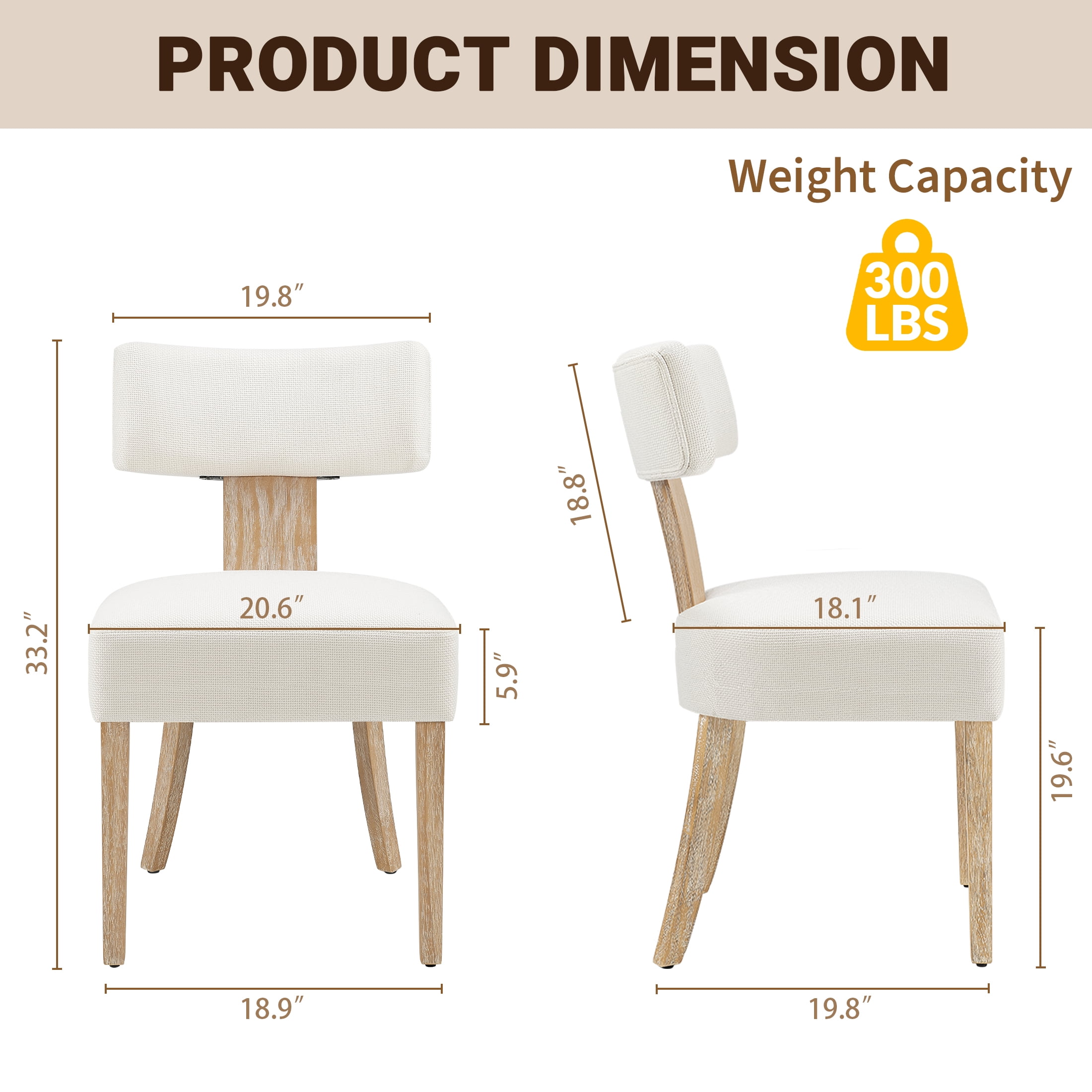 Prilinex Upholstered Dining Chairs Set of 2, Farmhouse Kitchen Side Chairs with Curved Backrests & Wider Cushion, Solid Wood Legs, Mid Century Modern for Dining Room Restaurant Home, Beige